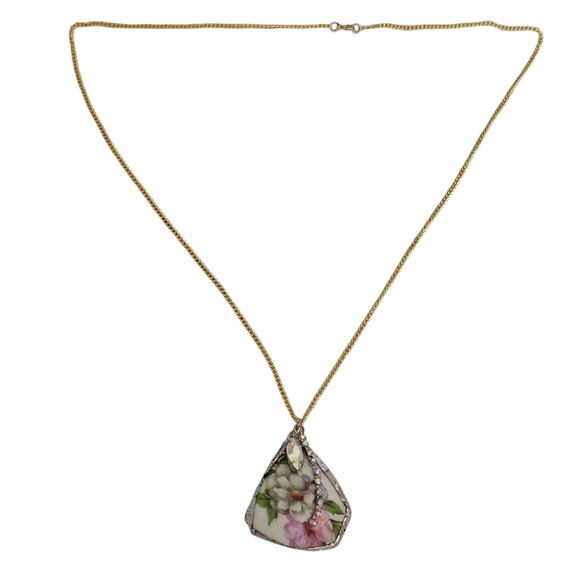 Hand Crafted Jewelry - 18k Rainbow Crystal Broken China Floral Violet Porcelain Ball Chain Necklace